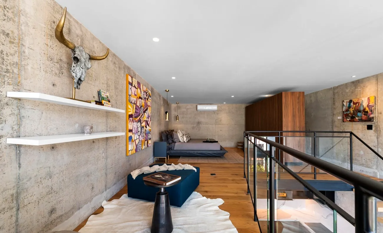Mezzanine lounge with a sofa